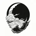 lightning bolt and waves and clouds tattoo design idea