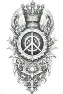 alchemy, peace, thunder, crown surrounded by bold tattoo design idea