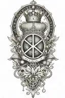 alchemy, peace, book, crown tattoo design idea
