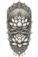 crown, lotus flowers, peace, alchemy tattoo design idea