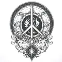 alchemy, peace, thunder, magic tattoo design idea