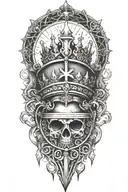 alchemy, peace, thunder, crown hanging tattoo design idea