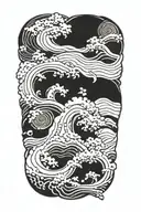 japanese Yakuza Style Pattern In Style Of Hokusai Tattoo, Splashes, Dots, Chaotic Lines tattoo design idea