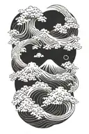 japanese Yakuza Style Pattern In Style Of Hokusai Tattoo, Splashes, Dots, Chaotic Lines tattoo design idea