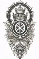 alchemy, peace, thunder, crown hanging tattoo design idea