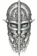 alchemy, peace, lightning, magic, gladiator helmet tattoo design idea