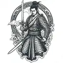 japan warrior wielding a sword tattoo design idea