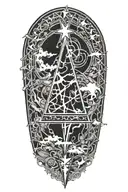 alchemy, peace, lightning bolt, magic tattoo design idea