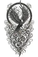 alchemy, chaos, splash pheonix in japanese tattoo design idea