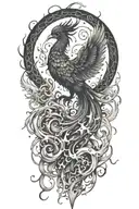 alchemy, chaos, splash pheonix in japanese tattoo design idea