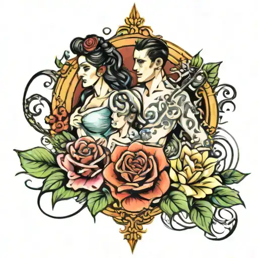 family tattoo design 3 person standing tattoo design idea