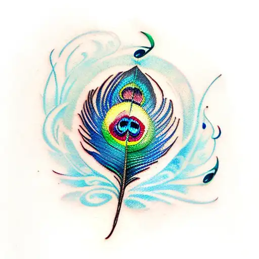 peacock feather with color and music  tattoo design idea