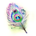 peacock feather with color and music  tattoo design idea