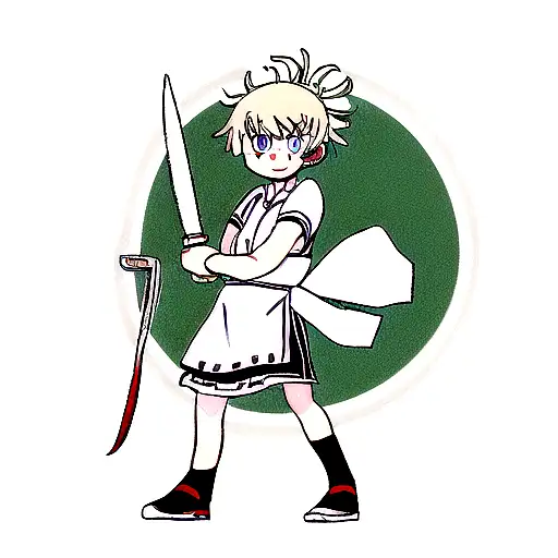 a chef knife with toga anime character eyes in the knife tattoo design idea