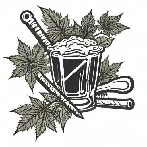 beer, weed leaf, hockey stick tattoo design idea
