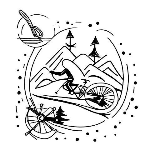 3 friends united by cycling and ski  tattoo design idea