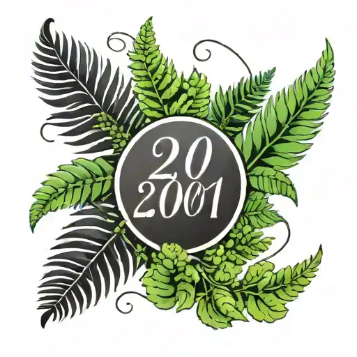 2001 birth year with ferns sticking tattoo design idea