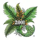 2001 birth year with ferns sticking tattoo design idea