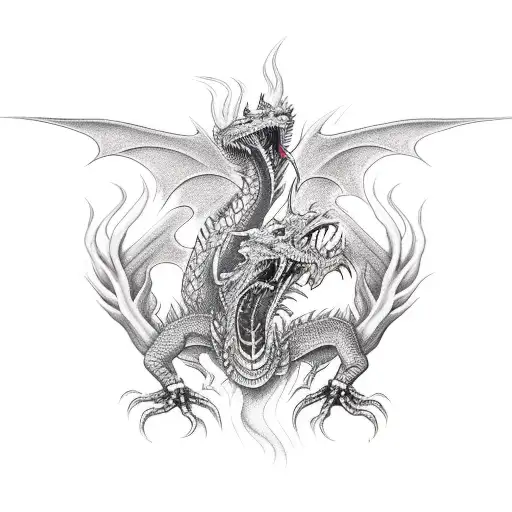 skeleton dragon spitting fire tattoo design idea