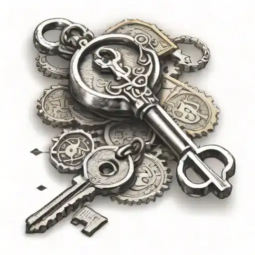 Design a tattoo of a key turning in an ignition with a dollar sign to represent your career in car sales and financial success tattoo design idea