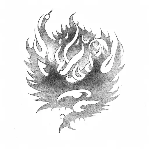 flames and Japanese kanji tattoo design idea