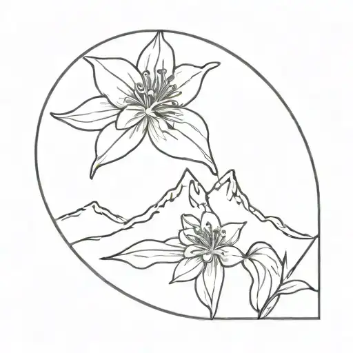 mountains and columbine flower  tattoo design idea