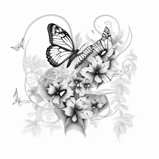 butterflies with vines and flowers back peice  tattoo design idea