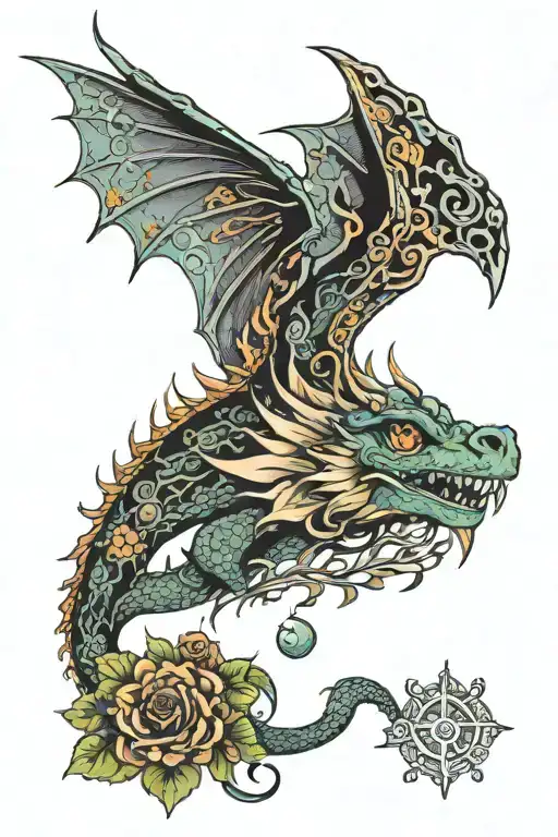 feminine design featuring Irish, Scottish, Swedish, Norwegian, and English creatures of folklore with a dragon eye tattoo design idea