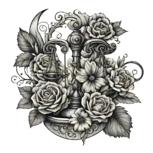 a libra and aries mix with some nice flowers around it  tattoo design idea