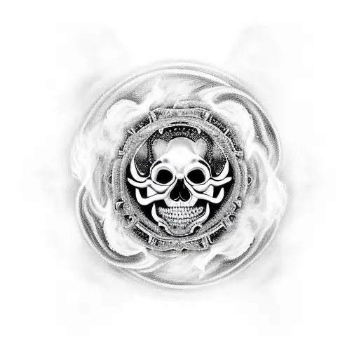 skulls swirling like yin yang but with flames coming out the back of the skulls tattoo design idea
