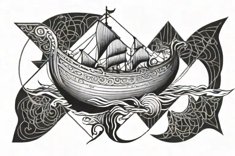 viking ship sailing tattoo design idea