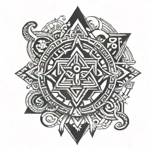 Incorporate Azteca and Maya symbols in a geometric design for a modern twist tattoo design idea