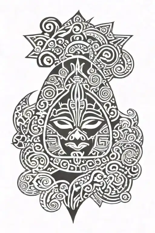 A fusion of Maori and Azteca symbols representing strength and resilience tattoo design idea