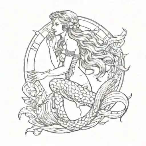 full-length mermaid, Vectorian style, vintage tattoo design idea