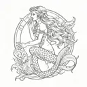 full-length mermaid, Vectorian style, vintage tattoo design idea