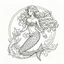 full-length mermaid, Vectorian style, vintage tattoo design idea
