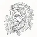 full-length mermaid, Vectorian style, vintage tattoo design idea