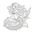 full-length mermaid, Vectorian style, vintage tattoo design idea