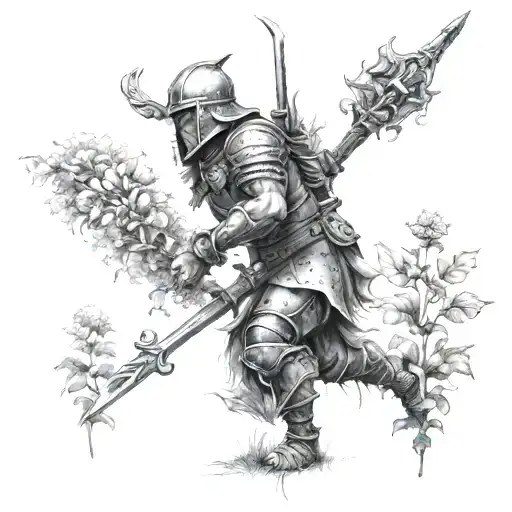 warrior in a garden tattoo design idea