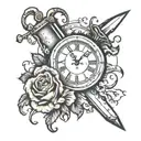 broken clock with dagger through it  tattoo design idea