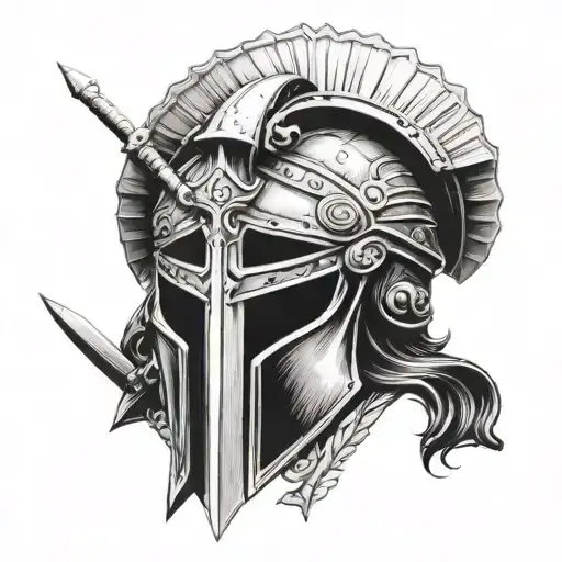 roman helmet warrior sword and shield tattoo design idea
