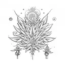 A mystical marijuana plant surrounded by astrological symbols tattoo design idea