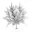 A mystical marijuana plant surrounded by astrological symbols tattoo design idea
