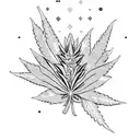 A mystical marijuana plant surrounded by astrological symbols tattoo design idea