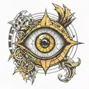 eye with time machine, then outer geometric degine  tattoo design idea