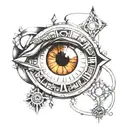 eye with time machine, then outer geometric degine  tattoo design idea
