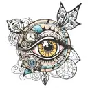 eye with time machine, then outer geometric degine  tattoo design idea