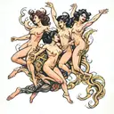 four people jumping nude tattoo design idea