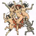 four people jumping nude tattoo design idea
