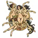 four people jumping nude tattoo design idea